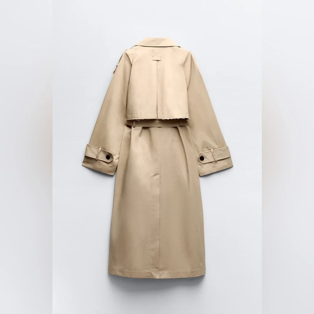 Zara coat jacket overcoat trench duster long beige tan casual